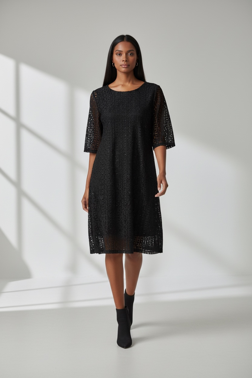 Ladies Black Floral Lace Pattern Dress