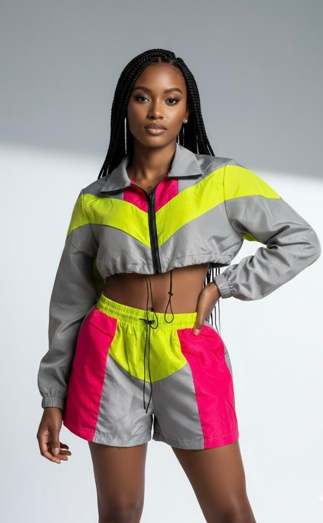 2pcs Grey CropTop Shorts Tracksuit