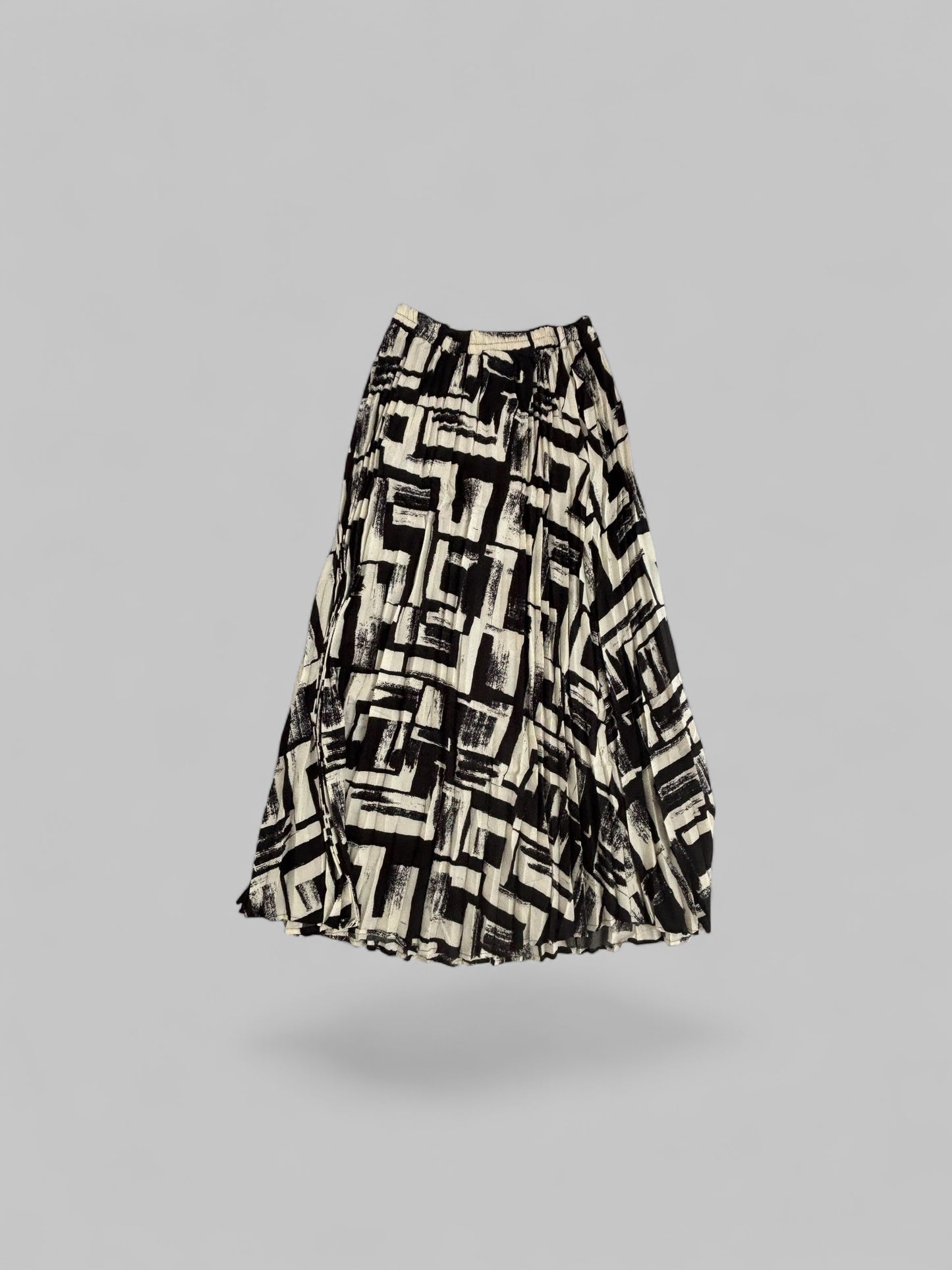 Black & Brown Abstract Print Pleated Midi Skirt