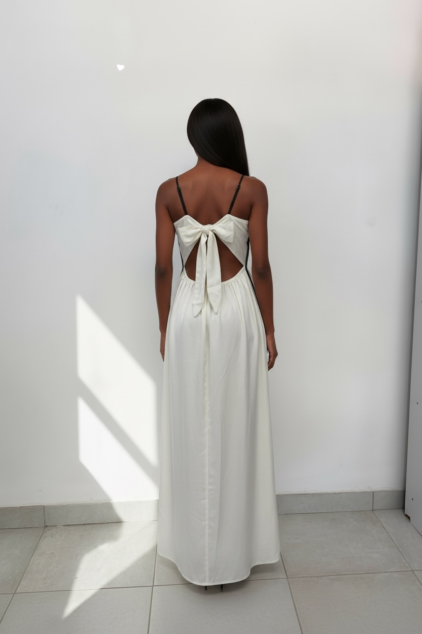 Women’s White Black Stripes Open Back Maxi Dress