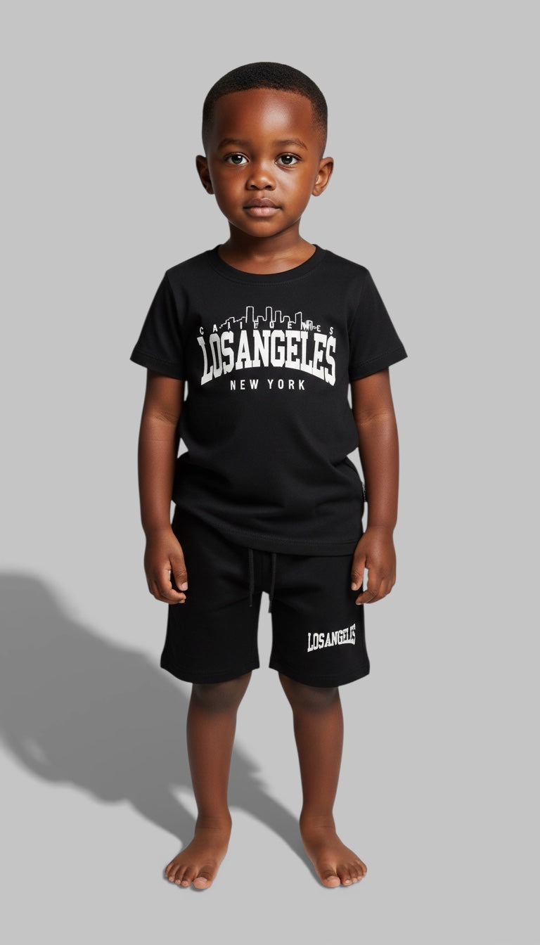 Kids 2pc Set Los Angeles Black round neck shirt short sleeve and Shorts