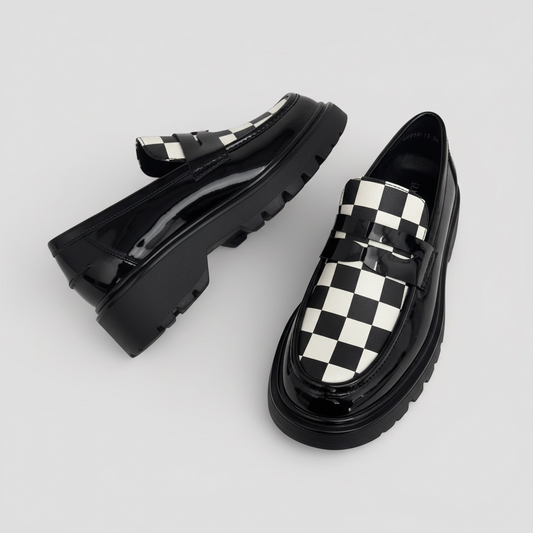 Black & White Patchwork Soft & Comfortable PU Leather Round Toe Platform Loafers
