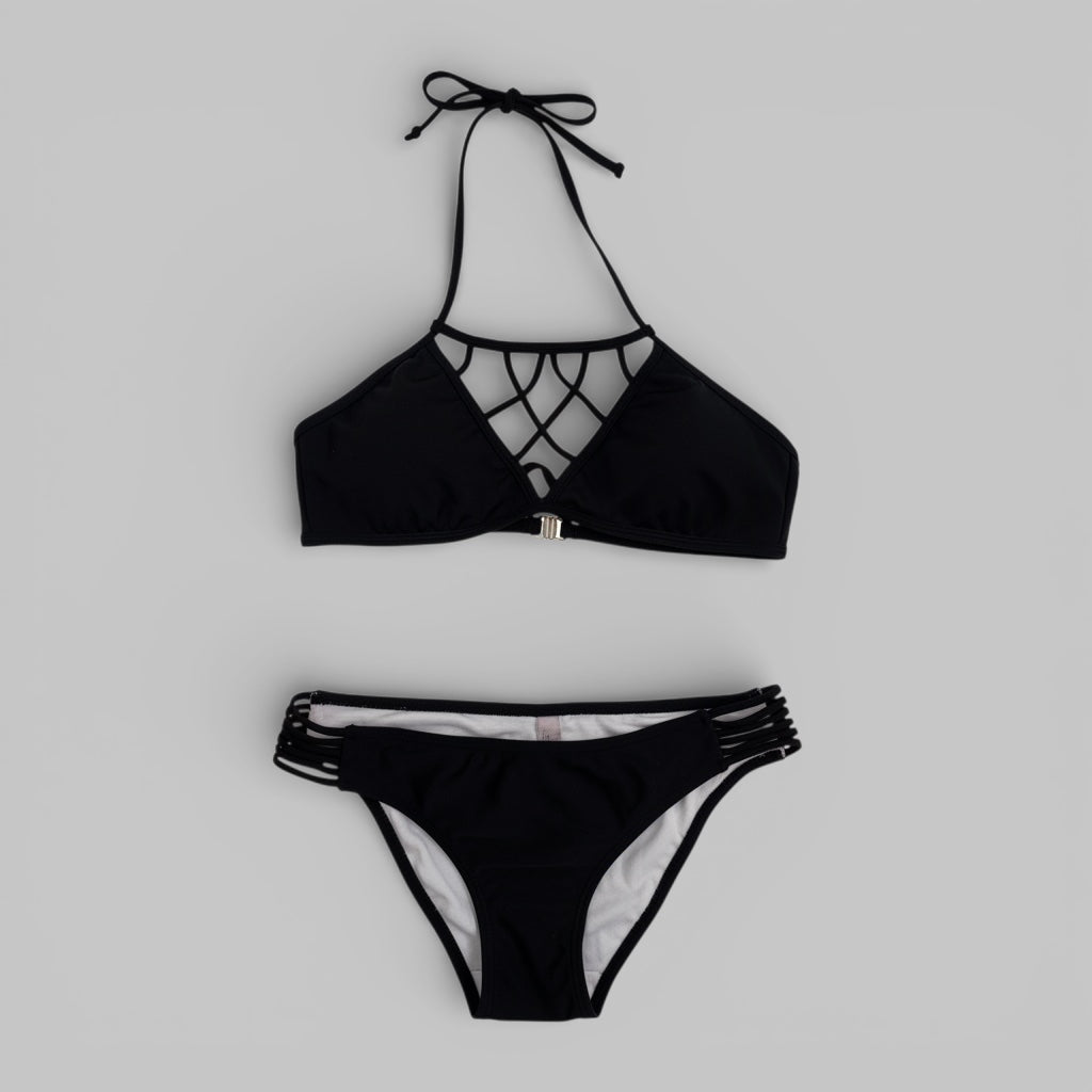 Strappy Halter Cutout Bikini Set – Caged Front Swimwear