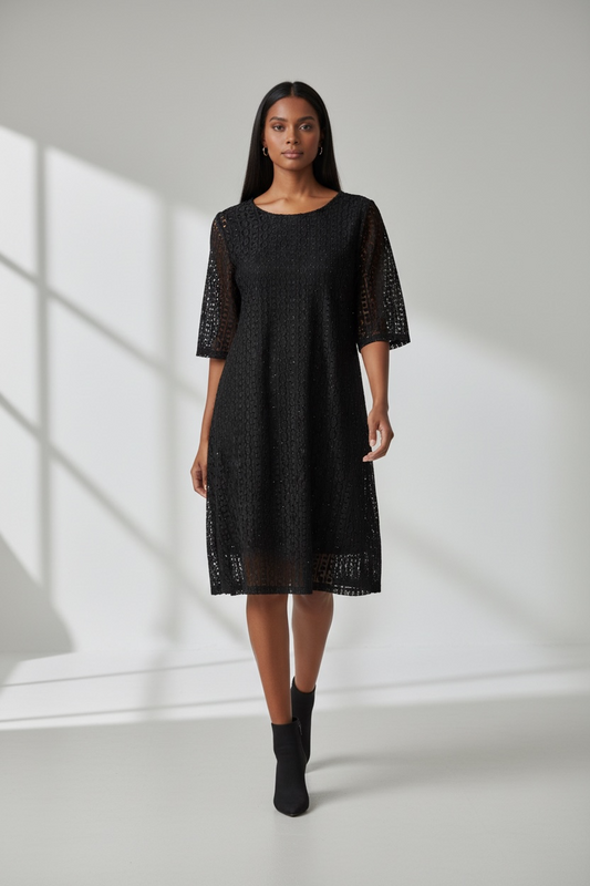 Ladies Black Floral  Lace Pattern Dress