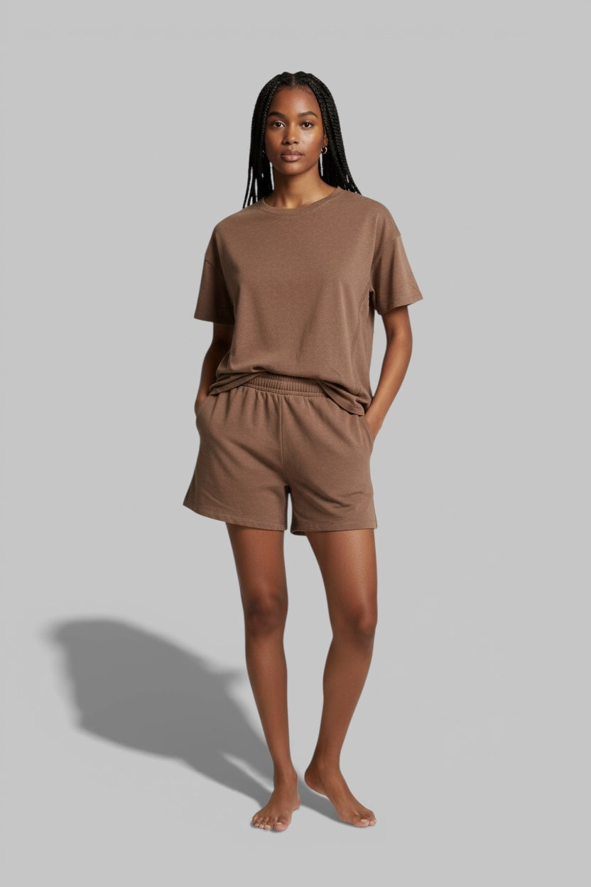 2pcs Women's Casual Loose Solid Color Round Neck Short Sleeve T-Shirt And Shorts Set