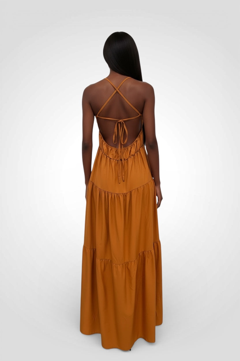 Women’s Orange Maxi Dress Open Back