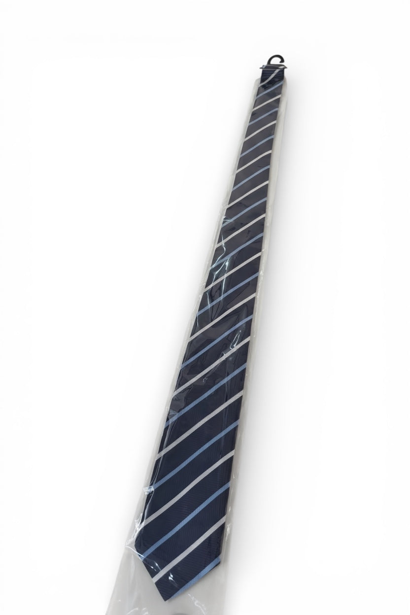 Navy Solid Colour Tie White Light Blue Stripes