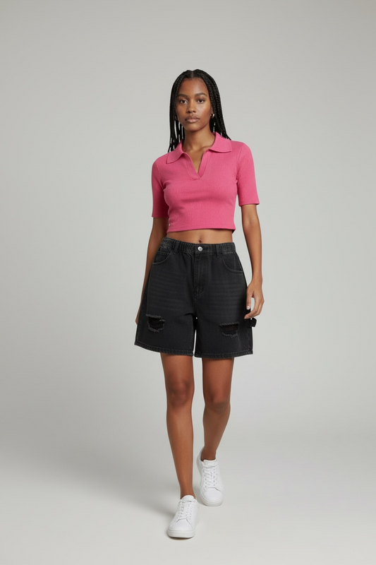 Women’s Ripped Shorts Denim Black