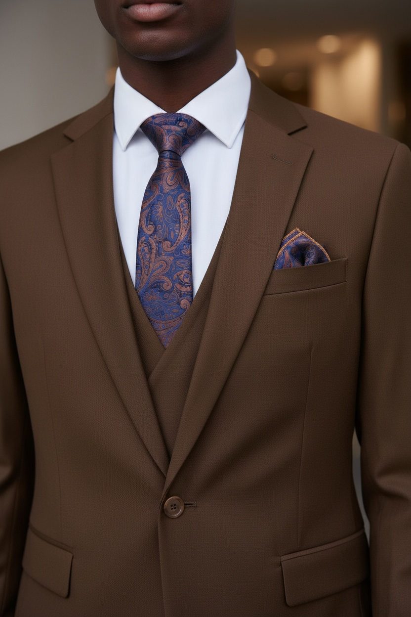 1pc 8CM Luxury Necktie. Blue background Bronze/Brown Art. Orange Blue light blue Checks Dusty pink lines floral blues