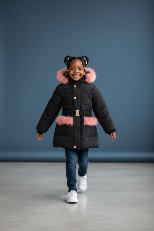 Girls Puff Jacket Fur hat