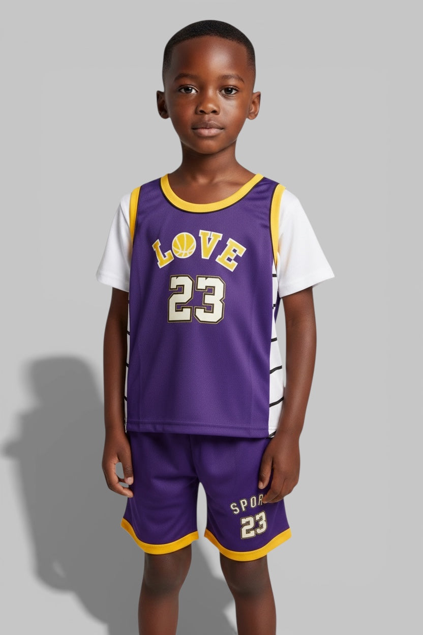 2pcs/Set Boys Casual Outdoor Sports Basketball Jersey. Short Sleeve