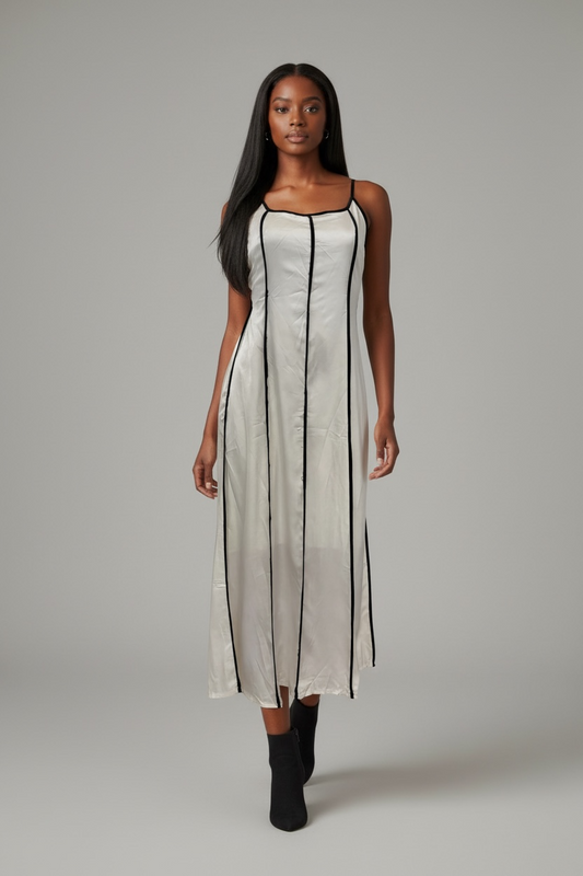 Women’s White Black Stripes Open Back Maxi Dress