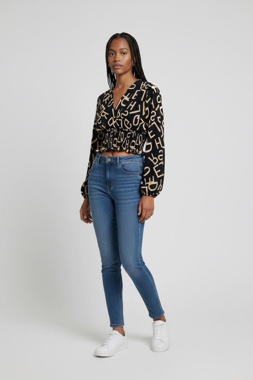 Women’s Black and Cream Top