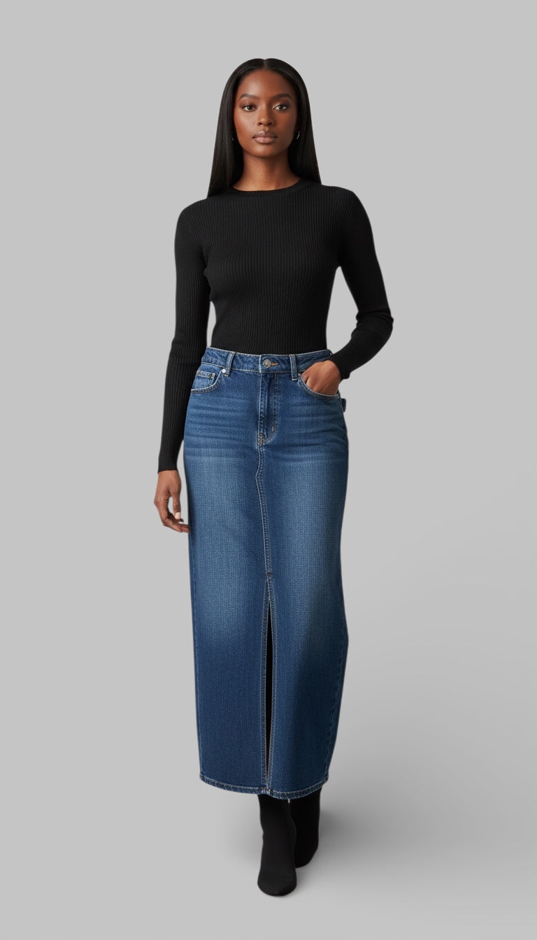 1pc Women’s High Waist Slit Denim Skirt
