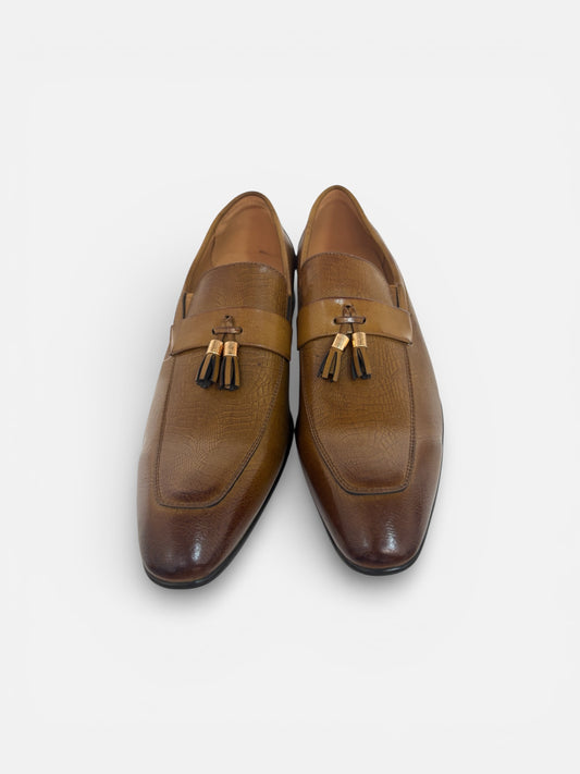 Men’s Crocodile Embossed Leather Horsebit Loafers – light Brown Slip-On Dress Shoes