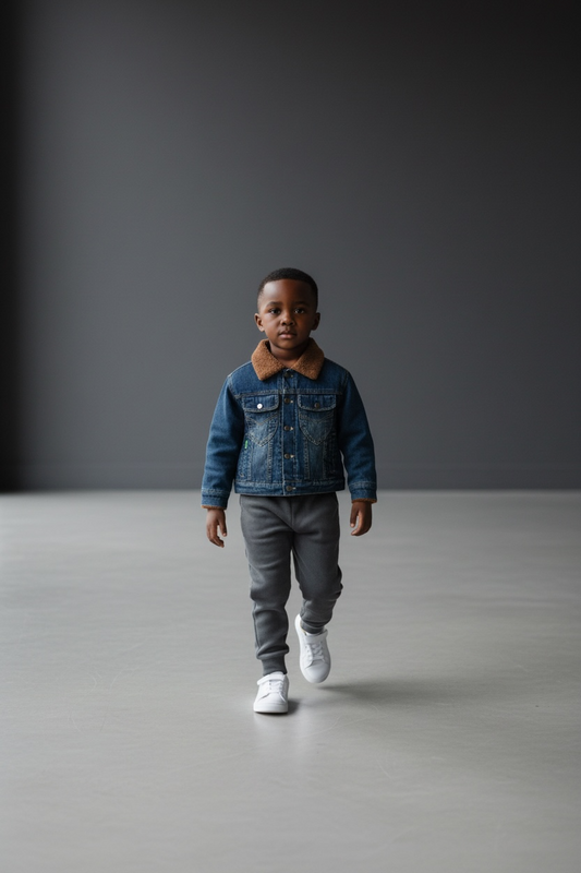 Kids Unisex Denim Jacket Wool Fur inside lining