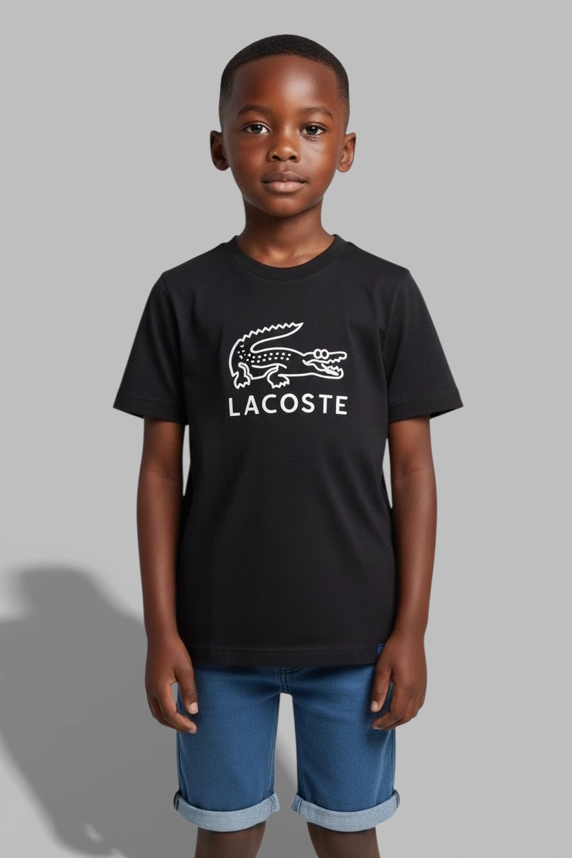 Kids Lacoste T-shirt Black Round Neck Short Sleeve