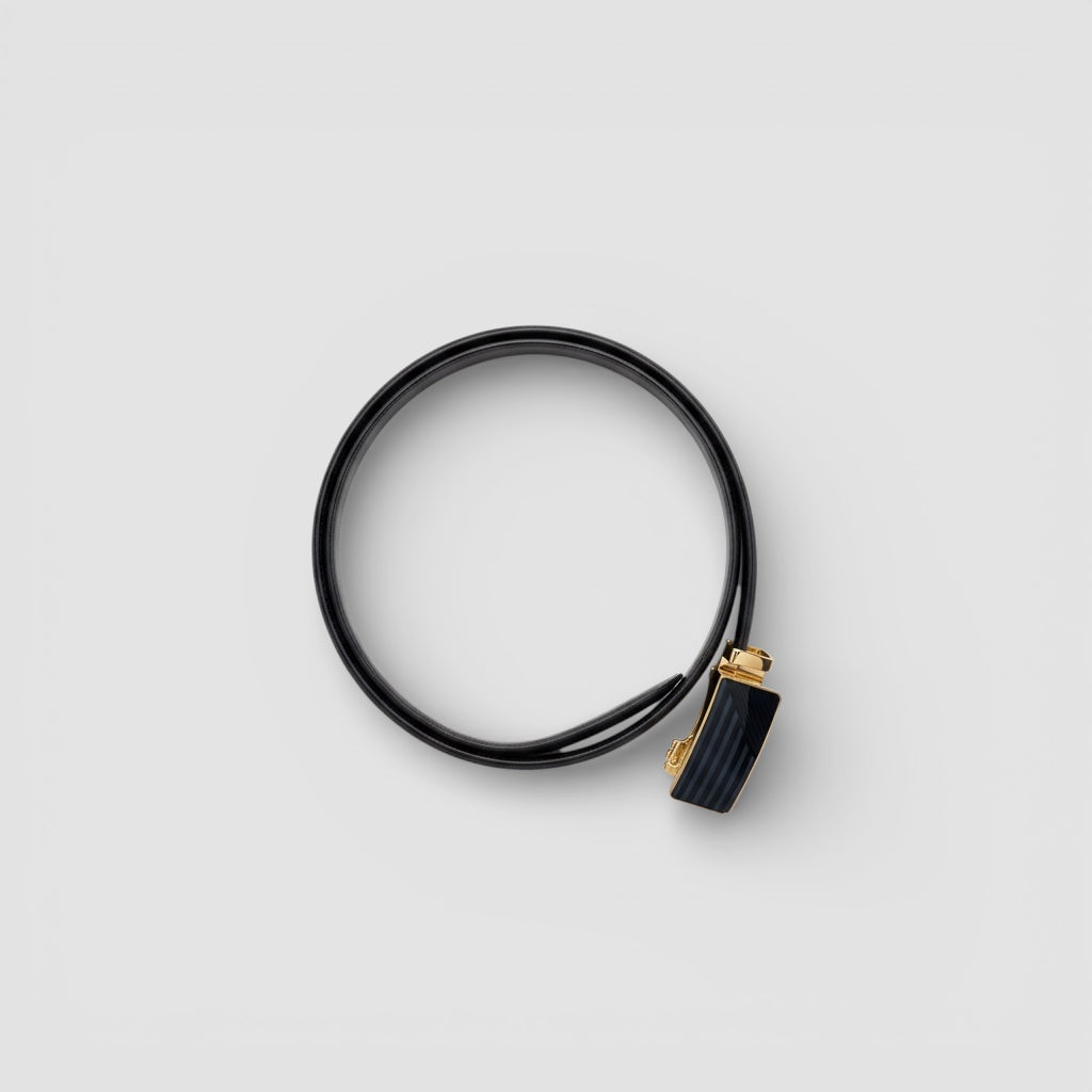 Classic Black Leather Belt with Gold Frame Buckle