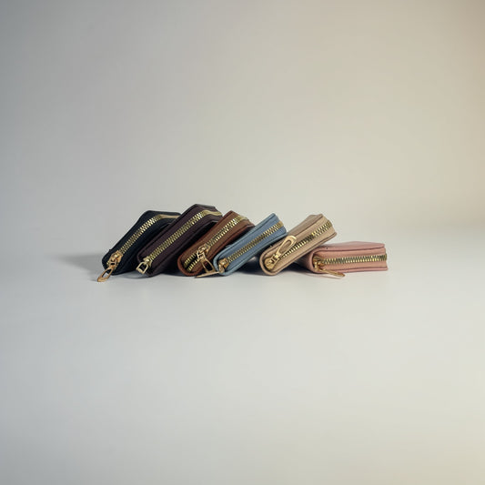 Stone Embossed Zipper Around Small Wallet Multi-Card Card Organizer. Leather