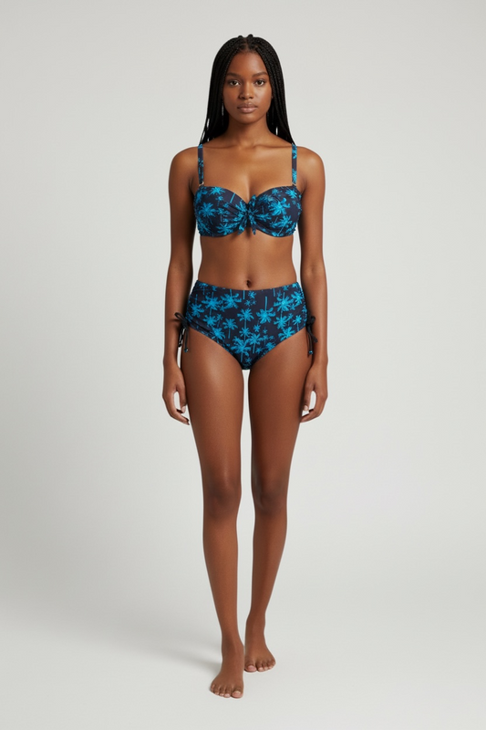 Tropical Palm Print Underwire Bikini Set – Adjustable Strap Swimwear
