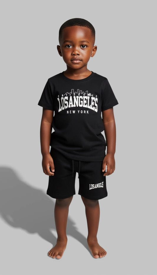 Kids 2pc Set Los Angeles Black round neck shirt short sleeve and Shorts