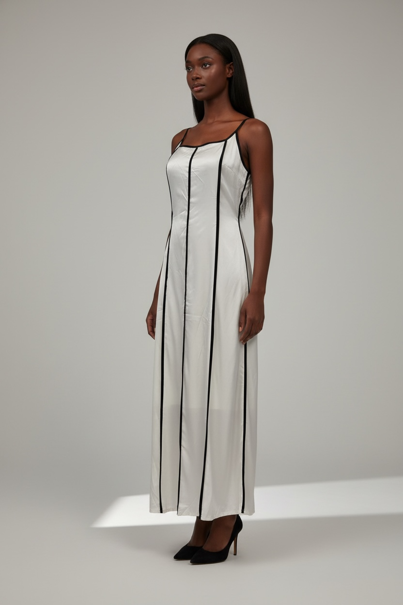 Women’s White Black Stripes Open Back Maxi Dress