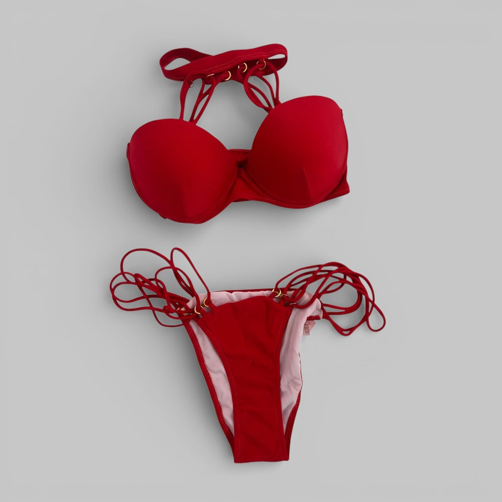 Strappy Halter Cutout Bikini Set – Caged Front Neck Choke Swimwear