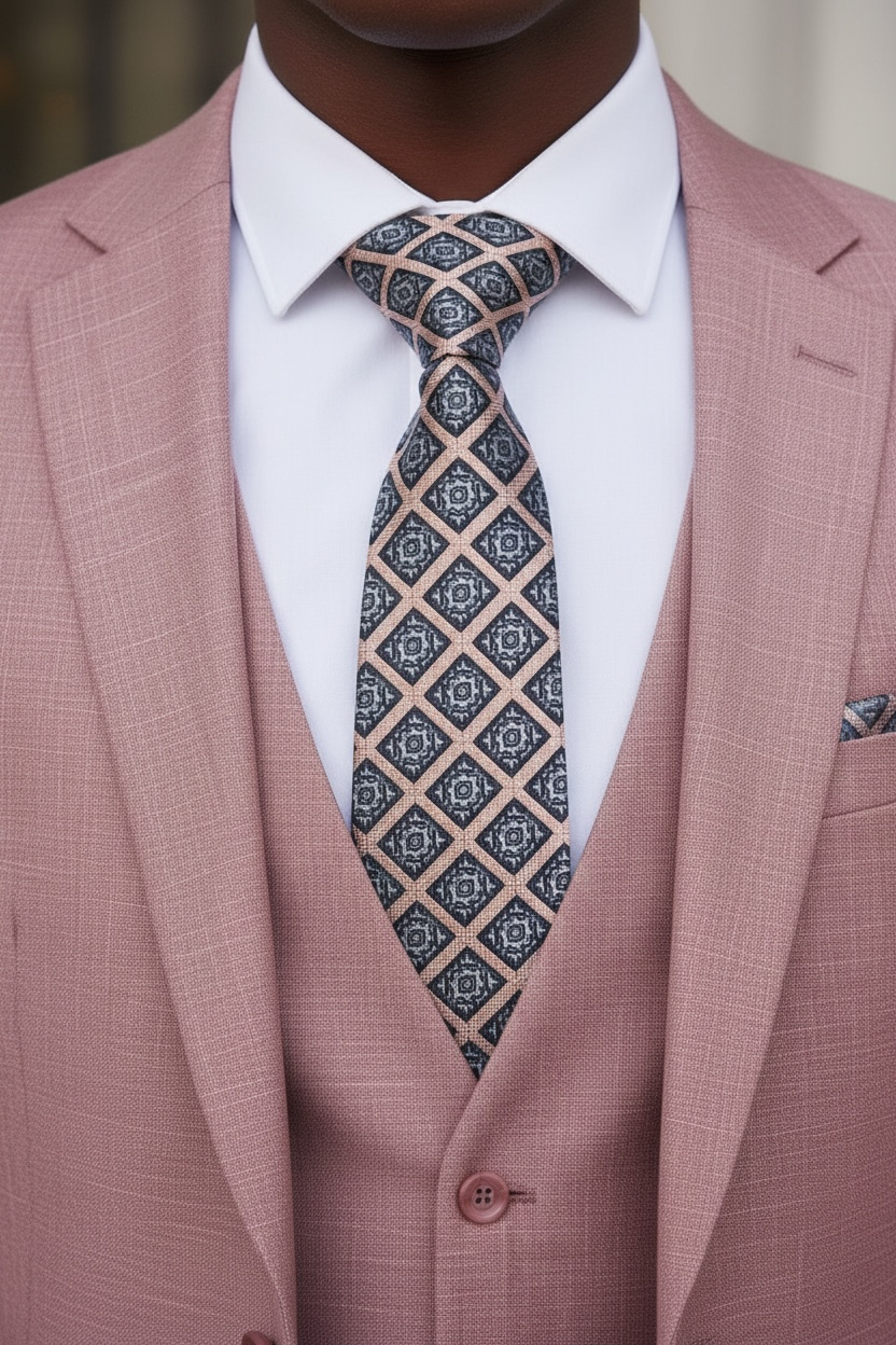1pc 8CM Luxury Necktie. Blue background Bronze/Brown Art. Orange Blue light blue Checks Dusty pink lines floral blues
