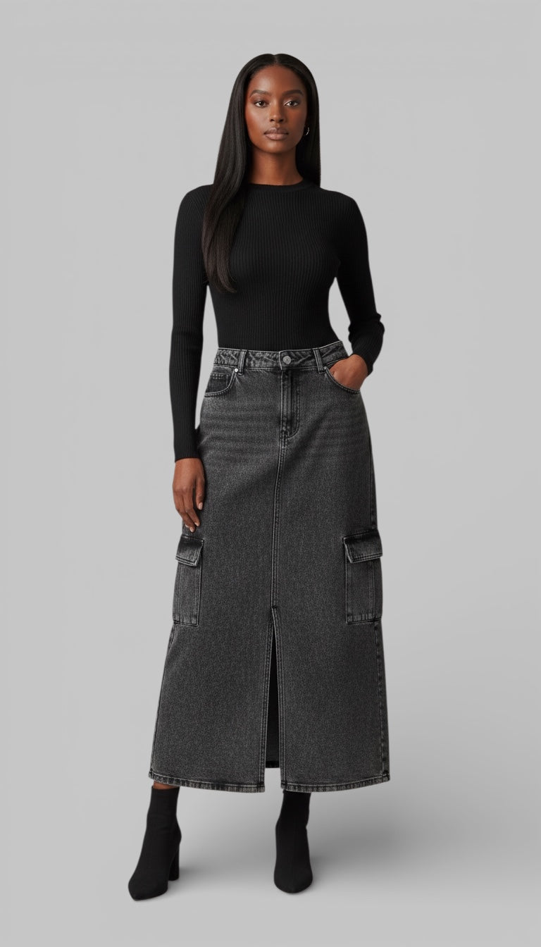 1pc Women’s High Waist Slit Denim Skirt