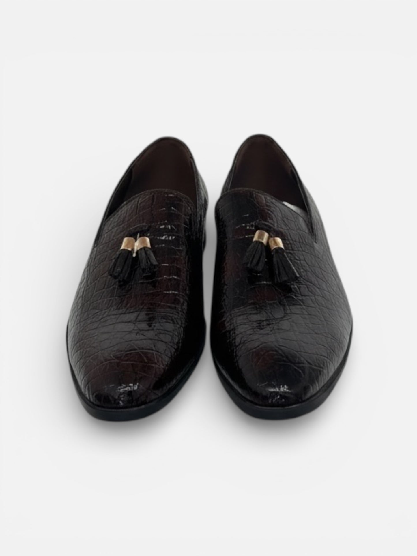 Men’s Crocodile Embossed Leather Horsebit Loafers – Black Slip-On Dress Shoes