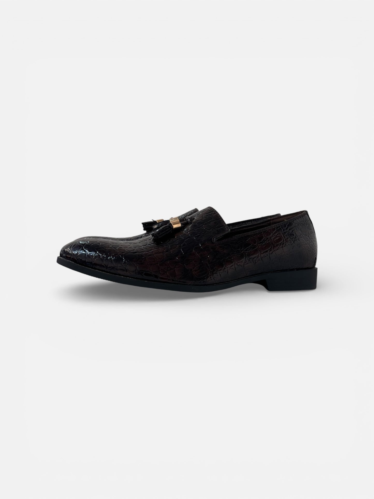 Men’s Crocodile Embossed Leather Horsebit Loafers – Black Slip-On Dress Shoes