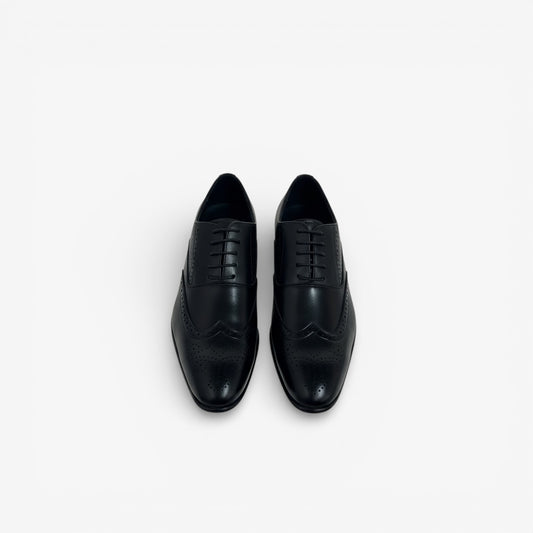 Men’s Black Leather Brogue Oxford Dress Shoes – Lace-Up Formal Shoes