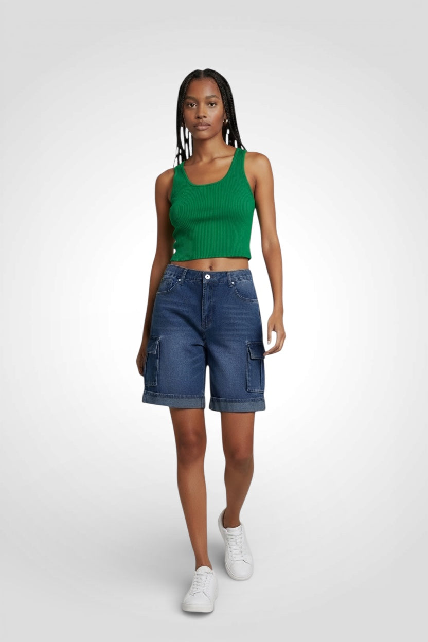 Women’s sleeveless Green Crop Shirt
