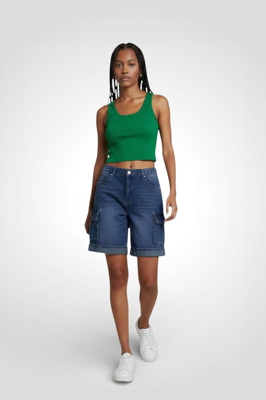 Women’s sleeveless Green Crop Shirt