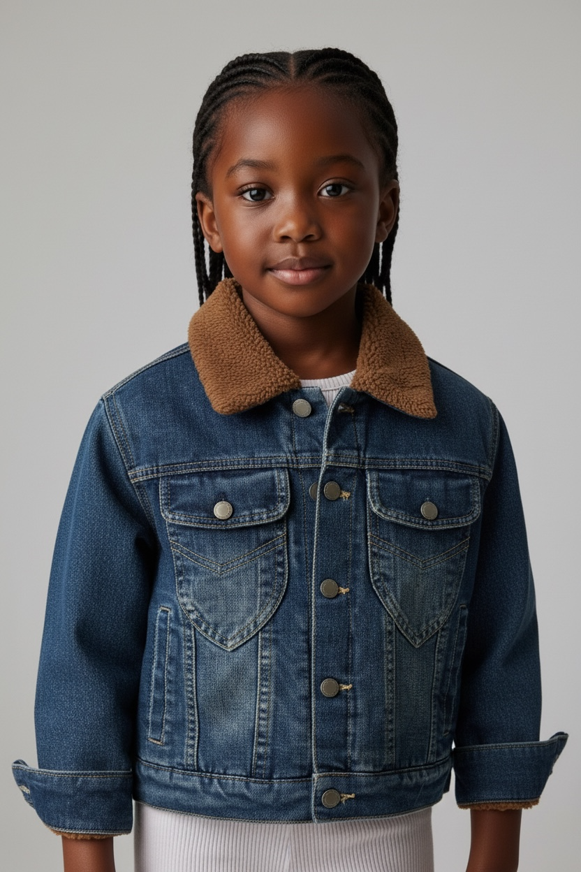 Kids Unisex Denim Jacket Wool Fur inside lining
